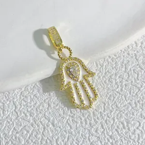 Exquisite Gold Hamsa Hand Pendant White Enamel Zirconia Charm Universal Clasp Accessory
