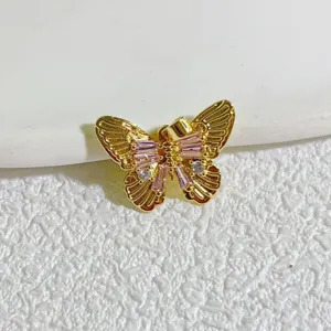 Squisito ciondolo farfalla placcato oro 18K accessorio gioiello con zirconi rosa per fai da te.