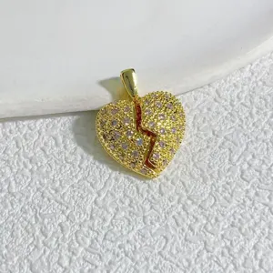 18k vergoldeter kupfer micro paved zirkonia gebrochenes herz anhänger halskette öffnen schloss