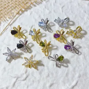 Perline a Forma di Fiocco e Foglia in Ottone Placcato Oro 18K Ciondoli Distanziatori in Zirconia per Fai da Te Collane Bracciali