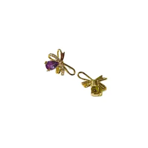 Ciondolo distanziatore fai-da-te foglia fiocco in rame placcato oro 18K con zircone