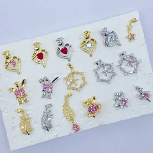 Mode Rosa Serie Kupfer Vergoldet Strass Charms Herz Hase Flügel Anhänger Für DIY Schmuckherstellung Zubehör