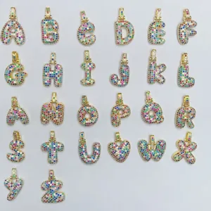 Vergoldeter Kupfer Strass Alphabet Anhänger Bunte Kristall Initiale Buchstabe Charms Für DIY Halskette Schmuckherstellung Zubehör