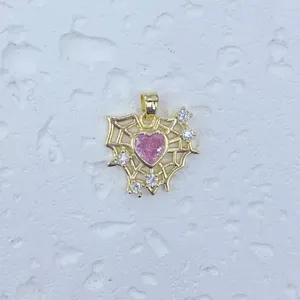 Vergoldeter Spinnennetz Rosa Herz Anhänger Kristall Zirkonia DIY Schmuck Zubehör