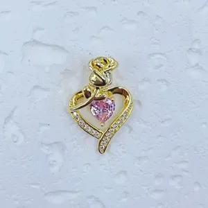 Vergoldeter Rosen Herz Anhänger rosa Kristall Strass glänzend DIY Schmuck Zubehör Charm.