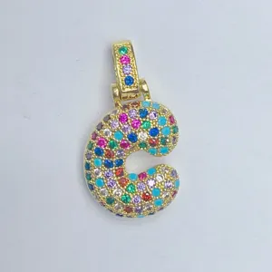 Vergoldeter mehrfarbiger Strass Buchstabe C Anhänger modischer Alphabet Schmuck