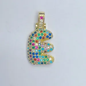 Mikro Pave mehrfarbig Strass Buchstabe E Anhänger vergoldet Modeschmuck Accessoire