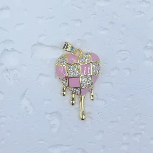 Rosa Kariert Strass Herz Anhänger Detail, vergoldet Kupfer DIY Schmuck Zubehör Basteln.