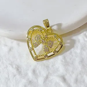 Détail pendentif cœur doré, breloque nœud micro pavé strass accessoire bijou DIY