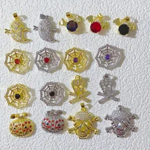 Halloween Kupfer Vergoldet Strass Geist Totenkopf Spinnennetz Kürbis Fledermaus Anhänger Für DIY Halskette Armband Schmuckherstellung Zubehör