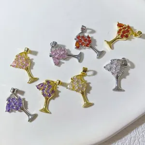 Kupfer Vergoldet Weinglas Anhänger Mikro Eingelegter Zirkonia DIY Handgefertigte Cocktailbecher Schmuck Charms Für Halskette