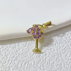 Vergoldeter Kupfer lila Zirkonia Weinbecher Anhänger DIY Schmuck Zubehör Charm