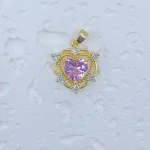 Vergoldeter rosa Herz Anhänger mit Zirkonia Mikro-Fassung DIY Schmuck Zubehör Charm.