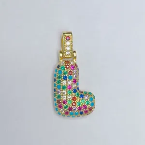 Bunter Zirkonia Buchstabe L Anhänger vergoldetes Kupfer Modeschmuck Zubehör Detailansicht