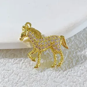 Gold rhinestone horse charm detail, gleaming crystal animal pendant for custom jewelry making.