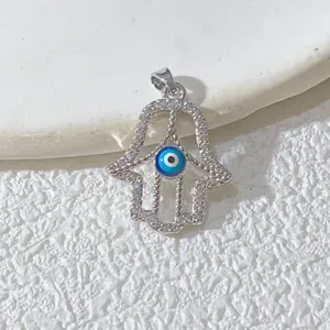 Böser Blick Hamsa Hand Anhänger in Silber mit Zirkonia Amulett Halskette Schmuck