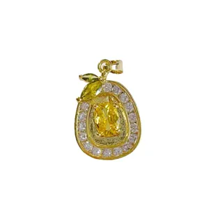 Gold-plated yellow crystal fruit pendant necklace main product view, fashion jewelry.