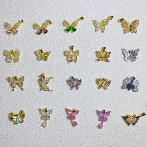 Schmetterling Mikro-Pave Strass Anhänger Kupfer Vergoldet Künstliche Perle Charme Für DIY Schmuckherstellung Zubehör Süßer Modeschmuck