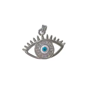 Eleganter Silber Evil Eye Anhänger glitzernder Zirkonia blauer Augenschmuck für Damen Kette