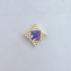 Exquisite vergoldete Stern-Abstandshilfe Perle mit lila und weißen Zirkonia für DIY Schmuck.