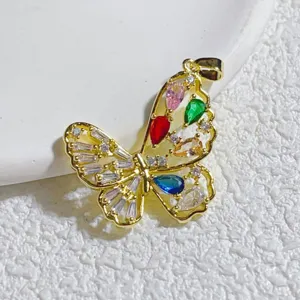 Bunte Zirkonia Schmetterling Anhänger Vergoldet DIY Schmuck Zubehör Charm Design Neu