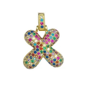 Vergoldeter bunter Kristall Buchstabe X Anhänger Mode Mikro Pave Zirkonia Schmuck Kette