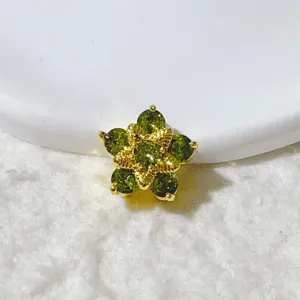 Exquisite 18K Gold Plated Green Zirconia Flower Spacer Bead DIY Jewelry Component