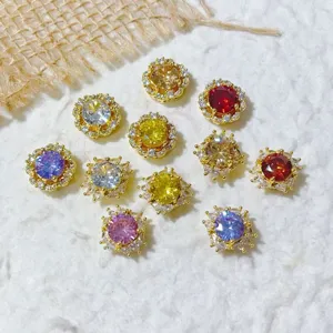 14K Gold Plated Cubic Zirconia Flower Spacer Beads For DIY Jewelry Making Bracelet Necklace Rhinestone Zirconia Charms Findings