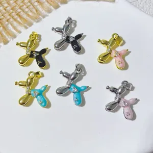 Gold-Plated Copper Enamel Balloon Dog Charm Sweet Cool Rhinestone Drip Oil Pendant For DIY Necklace Bracelet Jewelry Making