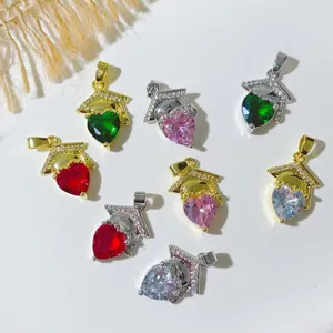 Alloy Rhinestone Graduation Cap Heart Pendant Necklace Elegant Jewelry Personalized Doctor Hat Necklace Graduation Gift For Women