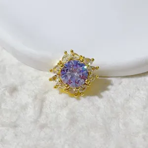 Detailed close-up of 14K gold-plated cubic zirconia square flower spacer bead for DIY jewelry.