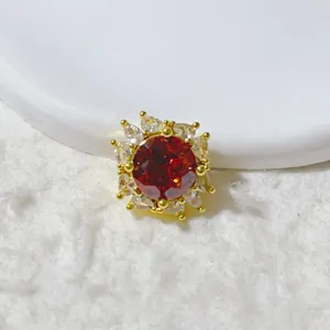 14K Gold Plated Red Zircon Square Flower Spacer Bead DIY Jewelry Making Accessory Detail