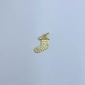 Vergoldeter Weihnachtsstrumpf Mikropavé Zirkonia Anhänger DIY Charm Schmuckzubehör Basteln.