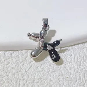 Silver black enamel balloon dog pendant charm for DIY necklace or bracelet jewelry