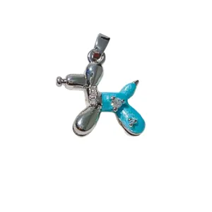 Cute blue enamel balloon dog metal DIY pendant necklace accessory for stylish jewelry making