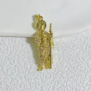 Gold plated brass micro paved cubic zirconia religious saint pendant DIY jewelry accessory