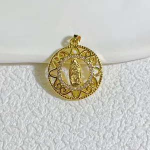 Gold plated virgin mary pendant cubic zirconia charm religious jewelry accessory DIY necklace