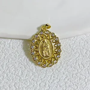 Gold Plated Cubic Zirconia Virgin Mary Pendant DIY Jewelry Necklace Bracelet Accessory