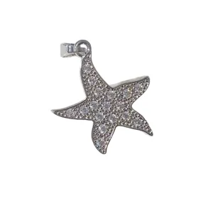 Silberfarben mikrogefasste Zirkonia Seestern Anhänger Halskette Mode Schmuck Accessoire