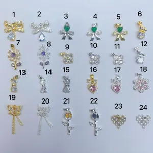 Kupfer Echtgold Vergoldet Mikro Eingelegt Strass Blume Schmetterling Herz Katze Tulpe DIY Anhänger Charms Schmuckzubehör Für Armband Halskette Handy Kette