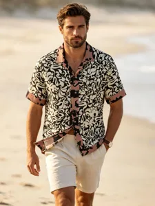 Ανδρικό κοντομάνικο χαβανέζικο πουκάμισο casual παραλία διακοπές τυπωμένο top καλοκαίρι