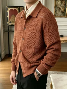 An, andriko plekti zaketa me peto casual makrymaniko retro kafe poulover top fashion