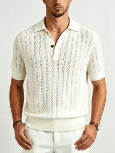 Ανδρικό Smart Casual Διάτρητο Πλεκτό Πολυεστέρας Γιακάς Πόλο Κοντό Μανίκι Μονόχρωμο Αναπνεύσιμο Πουκάμισο για Γραφείο Καθημερινό