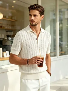Andriko lefko plektó polo me anoigma kontomaniko petto slim business casual kalokairino
