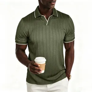 Ανδρικό Casual Business Jacquard Μπλουζάκι Polo Κοντομάνικο Πλεκτό Πολυεστέρα Μονόχρωμο με Αντιθετική Διακόσμηση