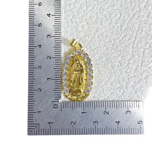 Ciondolo Madonna Placcato Oro Zirconia Strass Gioiello Religioso DIY Collana Ciondolo