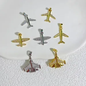Colgante de Avión 3D Estrás Cobre Amuleto Para DIY Collar Pulsera Oro 18K Plata Chapado Accesorios Joyería Avión Para Mujer