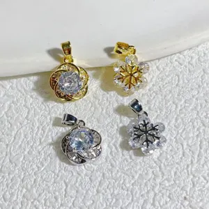 Kupfer Gold Galvanisiert Strass Schneeflocke Blume Anhänger Für DIY Schmuckherstellung Halsketten Ohrringe Kleidung Zubehör