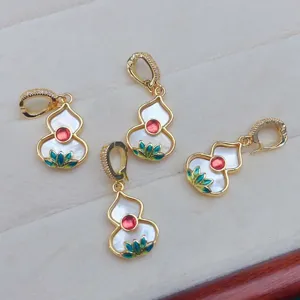 Détail pendentif fermoir gourde en nacre, charm en cuivre plaqué or pour collier bracelet DIY