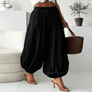 Pantaloni a Lanterna Donna Estate Coulisse Larghi Pantaloni Harem Casual Tinta Unita Vita Media Pantaloni Eleganti